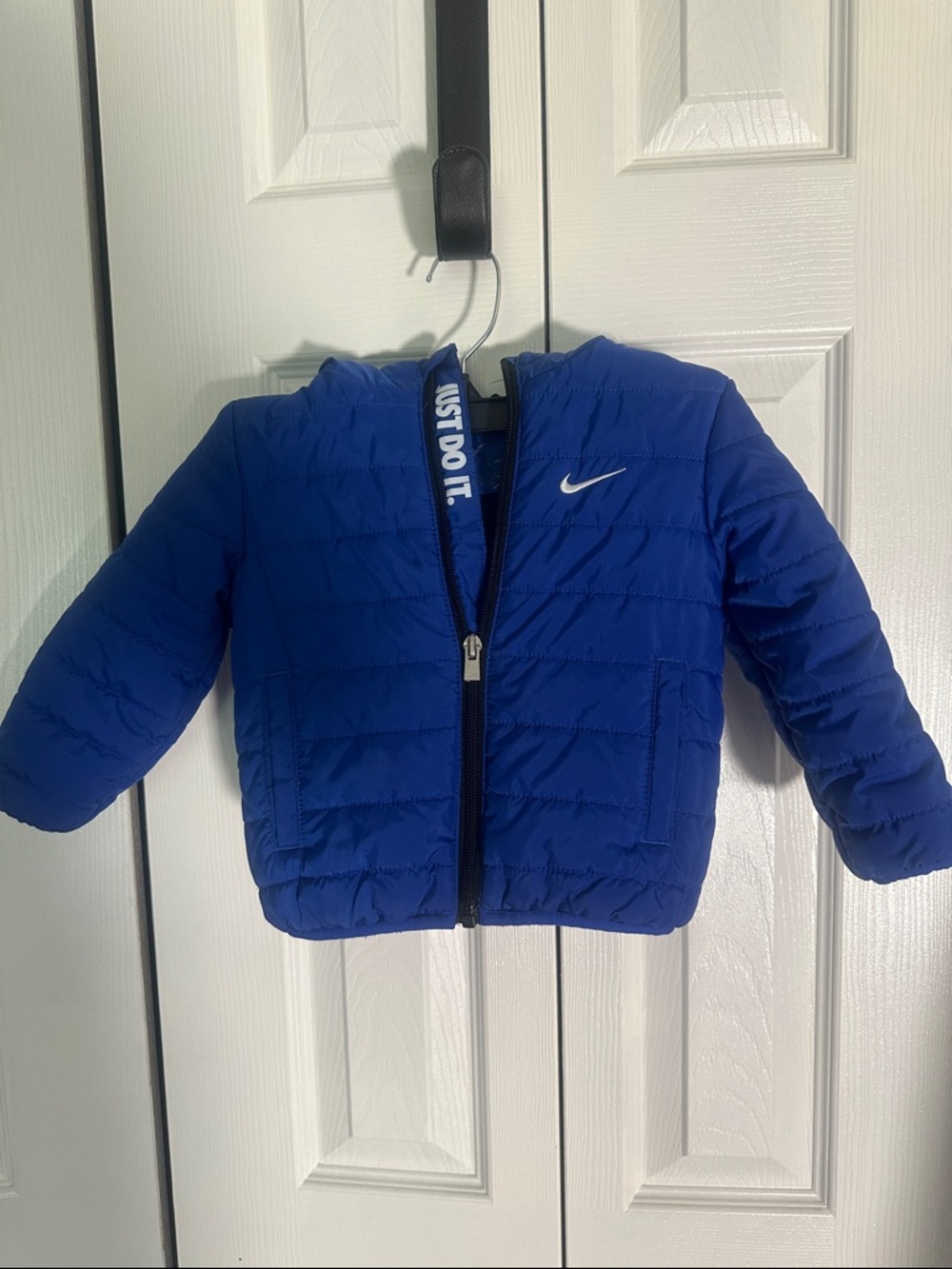Nike Kids Blue Puffer Jacket with Swoosh- Just Do It